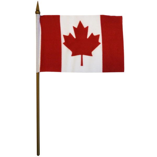 Canada 4"x6" polyester on 11" gold stick flag (sold per dozen).