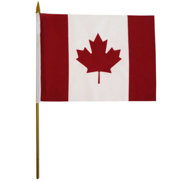 Canada 6"x9" polyester on 13" gold stick flag (sold per dozen).