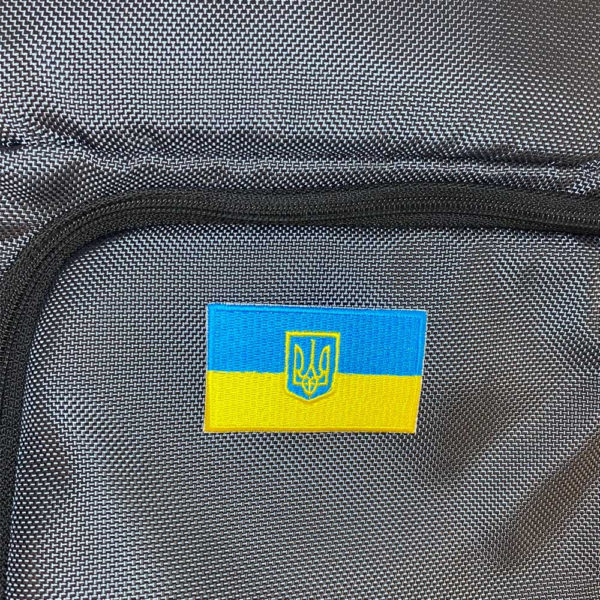 Ukraine crest demonstrated on backpack